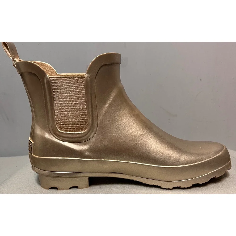 London Fog Womens Wembley Champagne Gold Rain Boots Ankle Rubber Waterproof Sz 8